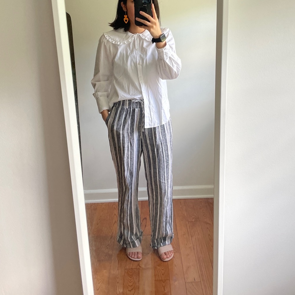 H&M Peasant Blouse White Button Up XS